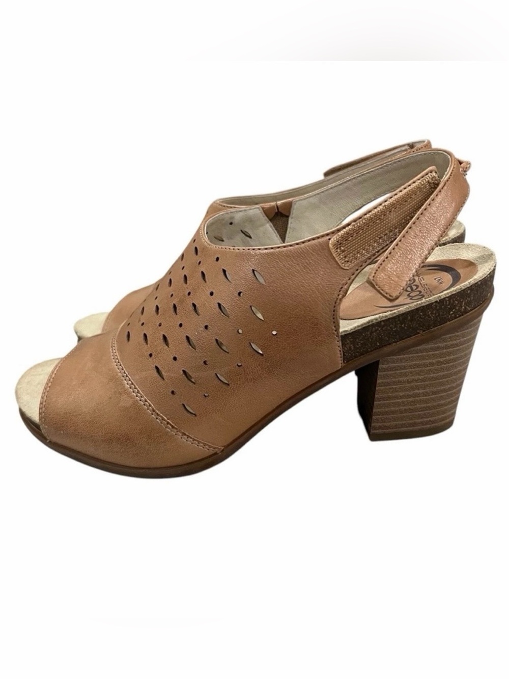 Abeo BIO System 7N Berrie Tan Leather Slingback Platform Wedge Sandals S3
